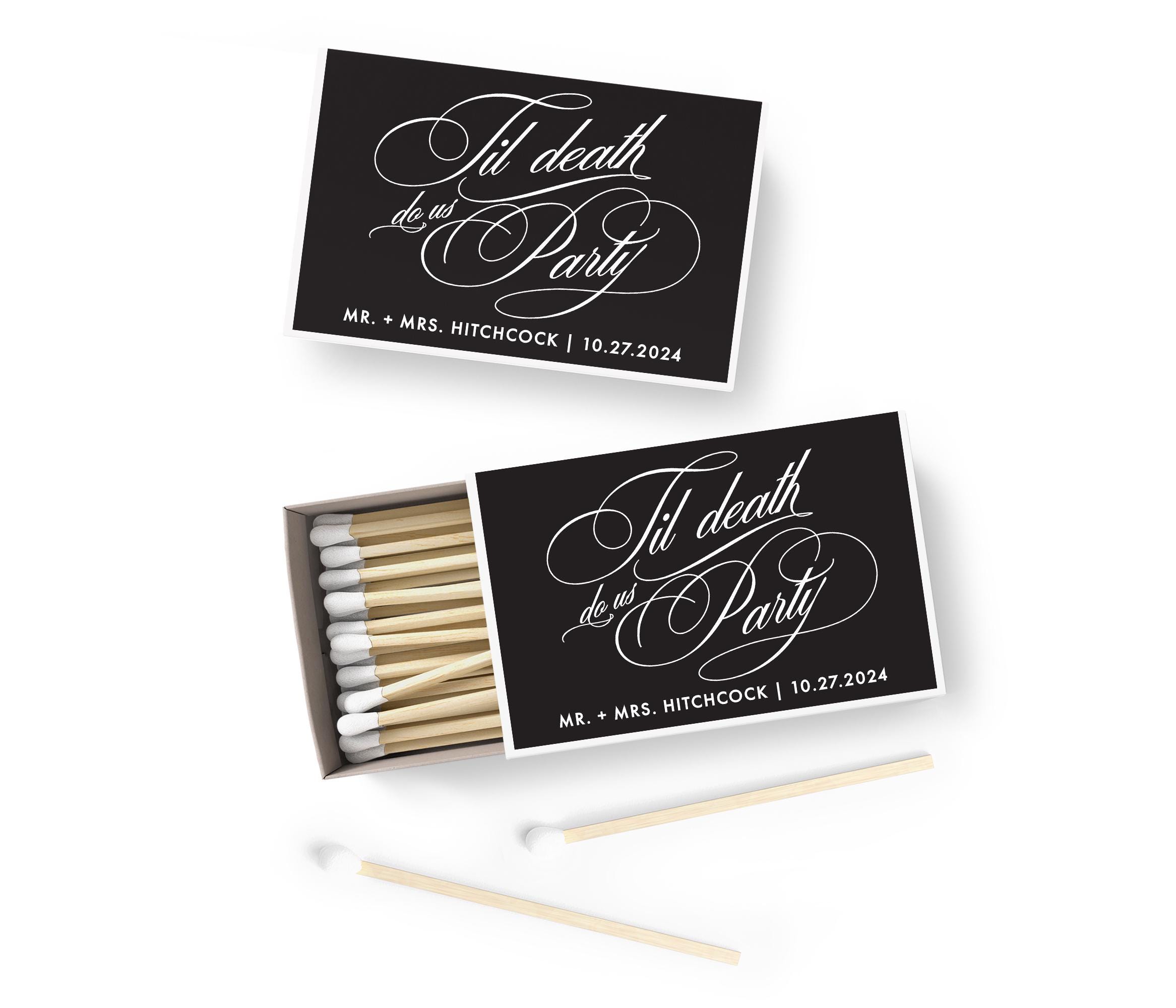 Til Death Do Us Party Matches - Bachelorette Party Matches SET OF 50 - Custom Wedding Matches - Spooky Wedding Favor - Shower - Party Favors
