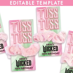 Gute Hexe Toss Toss Geburtstagsfeier EDITIERBARE VORLAGE - Toss Toss Digital Download - Kinder Hexenparty Download - Rosa & Grün Gastgeschenk