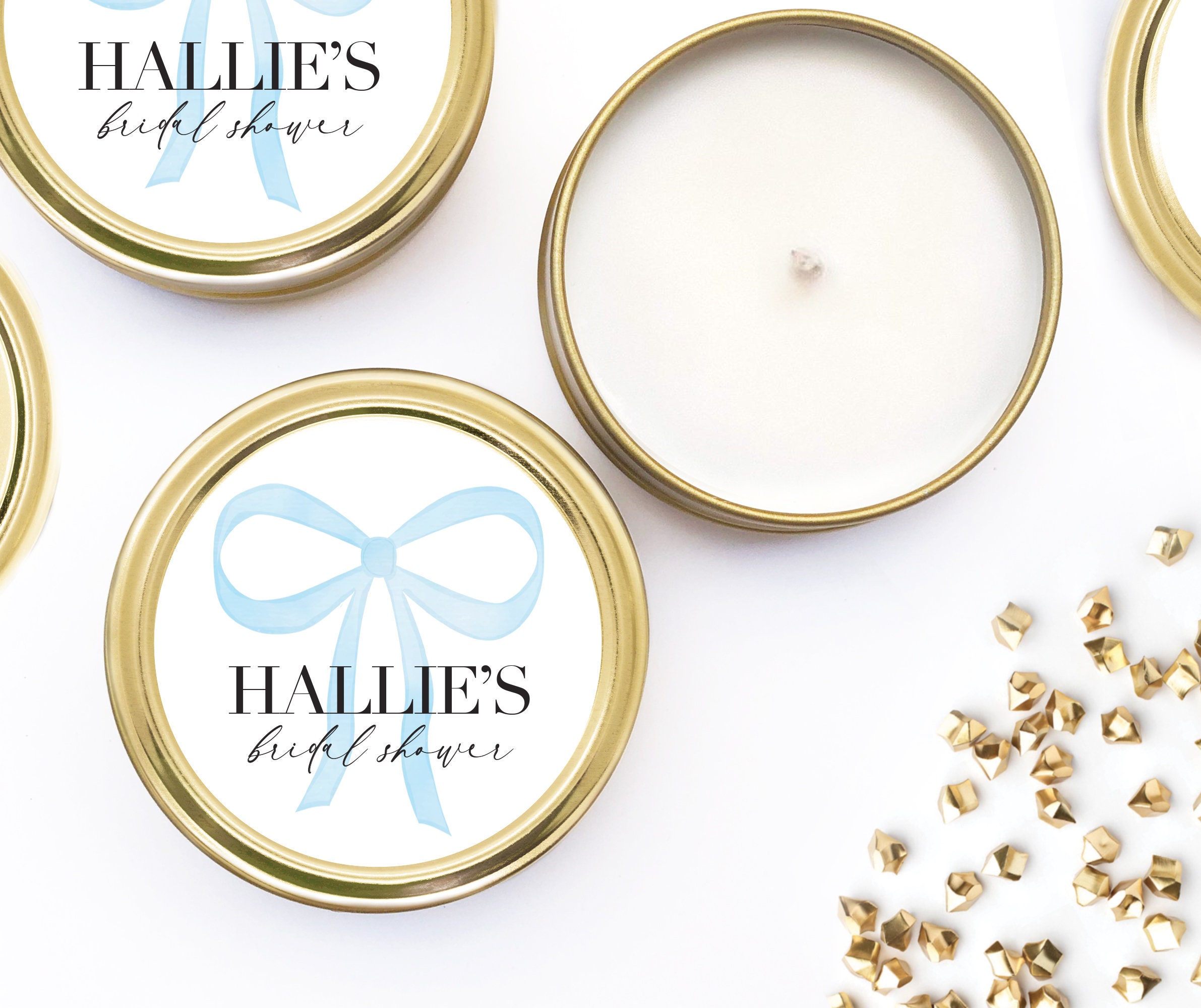 Pink Bow Bridal Shower Favors Personalized - Gold Candle Tins - Wedding ...