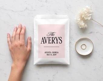 Personalized Wedding Flat Favor Bags - Custom Last Name Treat Bags - Minimalist Candy Bags - Wedding Dessert Table - Welcome Party Favors