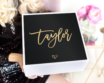 Custom Gift Box - White Confetti Box - Round White Hat Box - Custom Bridesmaid Gift Box - All Occasion Gift Box - Custom Design Gift Box
