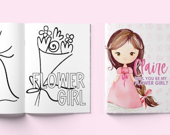 Flower Girl Coloring Book - Flower Girl Gift - Will You Be My Flower Girl - Proposal Gift -Flower Girl Activity Book - Customize Skin + Hair