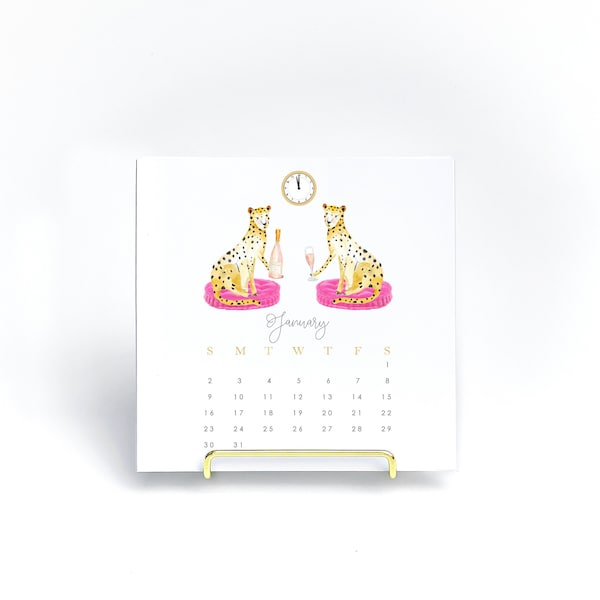 Desk Calendar Set - Fashion Illustration Gift - Calendar + Gold Stand - Watercolor Art - Trendy Gift - Unique Gift - Birthday Gift - 5" x 5"