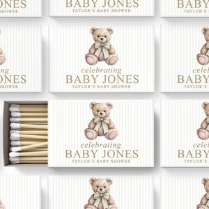 a collection of identical baby shower invitation cards, each featuring a teddy bear and the text "Celebrating Baby Jones Taylor's Baby Shower".