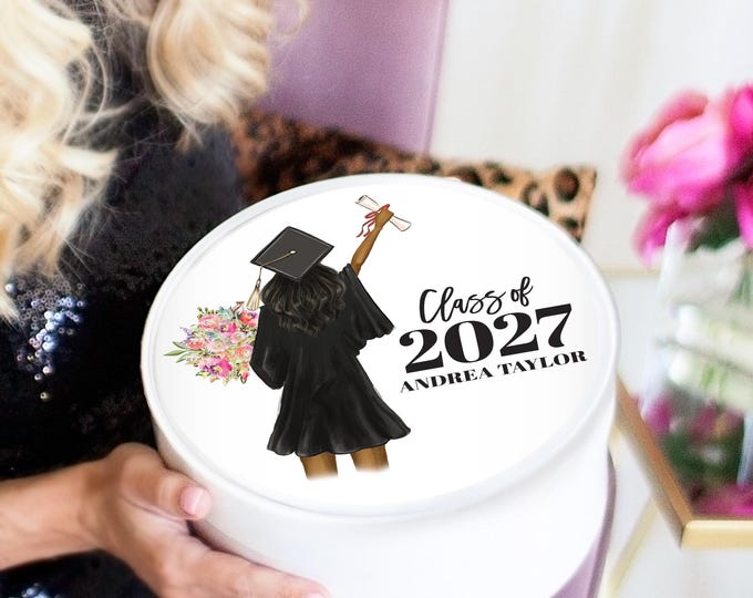Graduation Gift Box - Class of 2026 - Graduation - Custom Illustration Box - Custom Gift Box - Personalized Gift Box - White Confetti Box