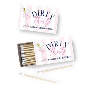 Dirty Thirty Birthday Matches - 30th Party Favors - Martini Birthday Party Favors - Martini Glass with Bow - Custom Matchbook SET OF 50