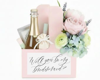 Bridesmaid Proposal Box - Drink Carrier - Will You Be My Bridesmaid? - Maid of Honor Proposal - Custom Your Color - Personalized Carrier