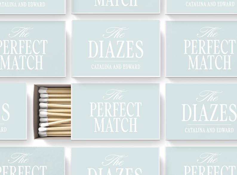 a grid of light blue boxes with white text, each containing a set of matchsticks. The text on the boxes reads "The PERFECT MATCH" and "The DIAZES" in a repeating pattern.