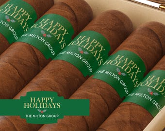 Christmas Cigar Labels  - Corporate Holiday Cigar Labels - Affordable Christmas Party Favors - Cigar Labels - Custom Holiday Party Favors
