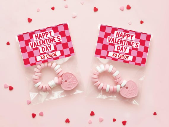 Candy Bracelet Valentines for Kids - Classroom Valentine Exchange - Sweet Treat Candy Jewelry - Kids Valentine Party Favor