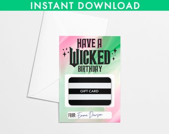 Have A Witch Birthday INSTANT DOWNLOAD - Good Witch Gift Card Holder -  Pink Witch Birthday Card - Pink & Green Birthday Card PRINTABLE