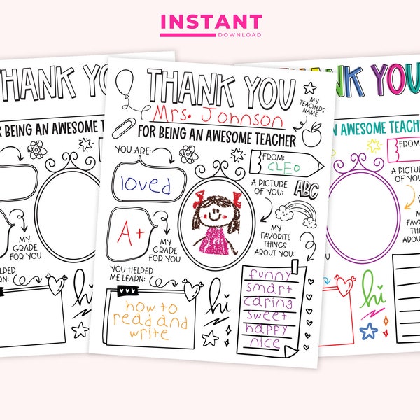 Teacher Appreciation Coloring Page - INSTANT DOWNLOAD - Teacher Appreciation Gift PRINTABLE - Thank You Coloring Page - Teacher Thank You