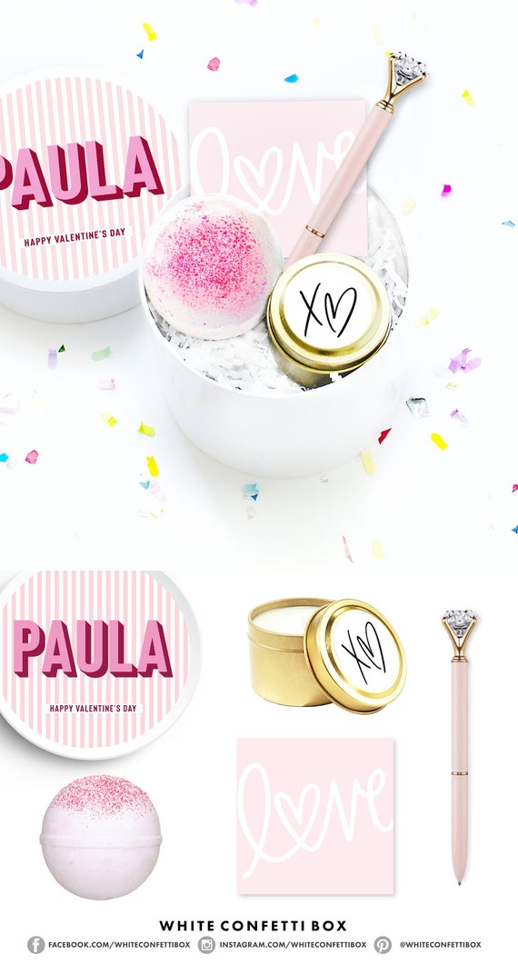 Mini Valentine's Gift Box - Personalized Valentine's Gift Set - Inexpensive Valentine Gift - Friend Valentine Gift Set - White Confetti Box