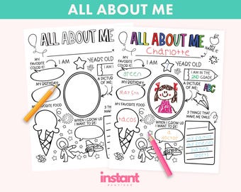 First Day of School Game Instant Download - All About Me Back To School - Get To Know Me Classroom Homeschool Worksheet - All About Me Kids