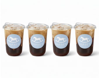 Elegant Baby Shower Clear Cups + Labels - Rocking Horse Baby Shower - Plaid Baby Shower - Gender Neutral Themed Baby Shower