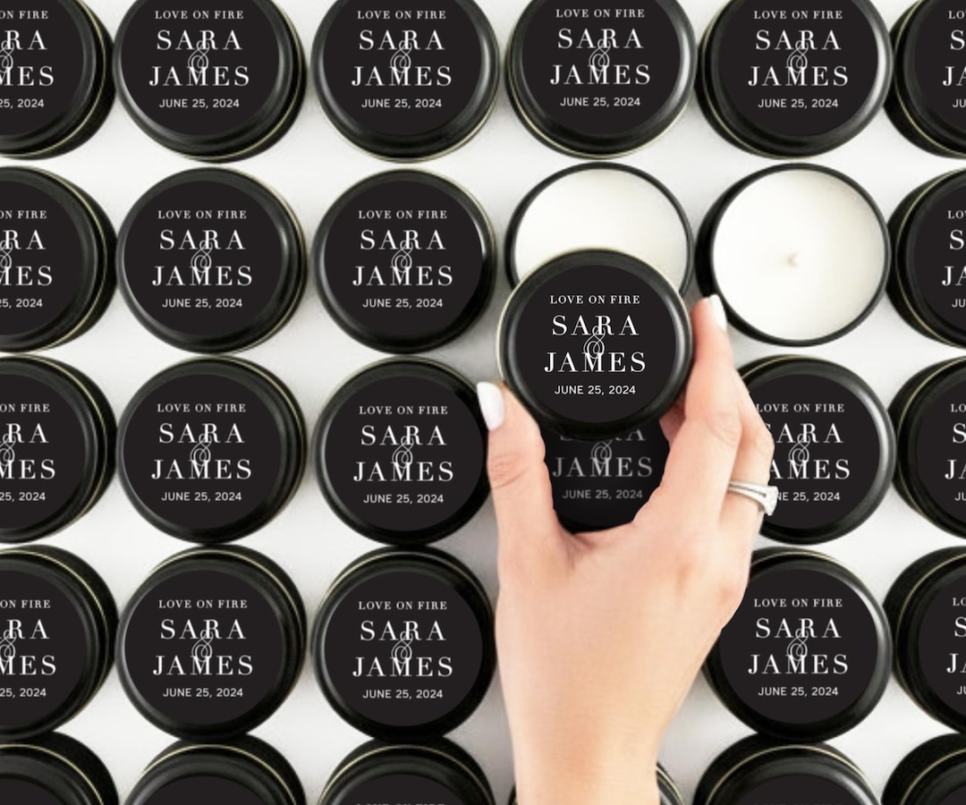 Bulk Wedding Candle Favors - Candle Wedding Favors - Black Tin Candles ...