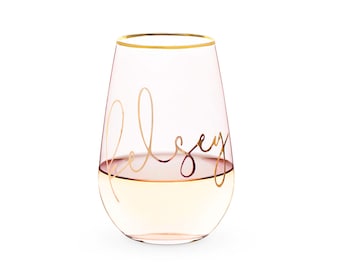 Personalized Crystal Wine Glass - Blush Name Wine Glass - Custom Wine Glass with Name - Personalized Wine Glass - Bridal Party Wine Glass