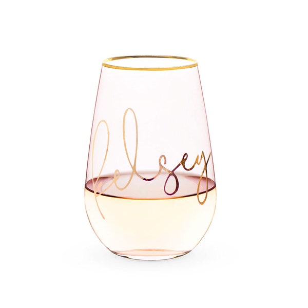 Personalized Crystal Wine Glass - Blush Name Wine Glass - Custom Wine Glass with Name - Personalized Wine Glass - Bridal Party Wine Glass