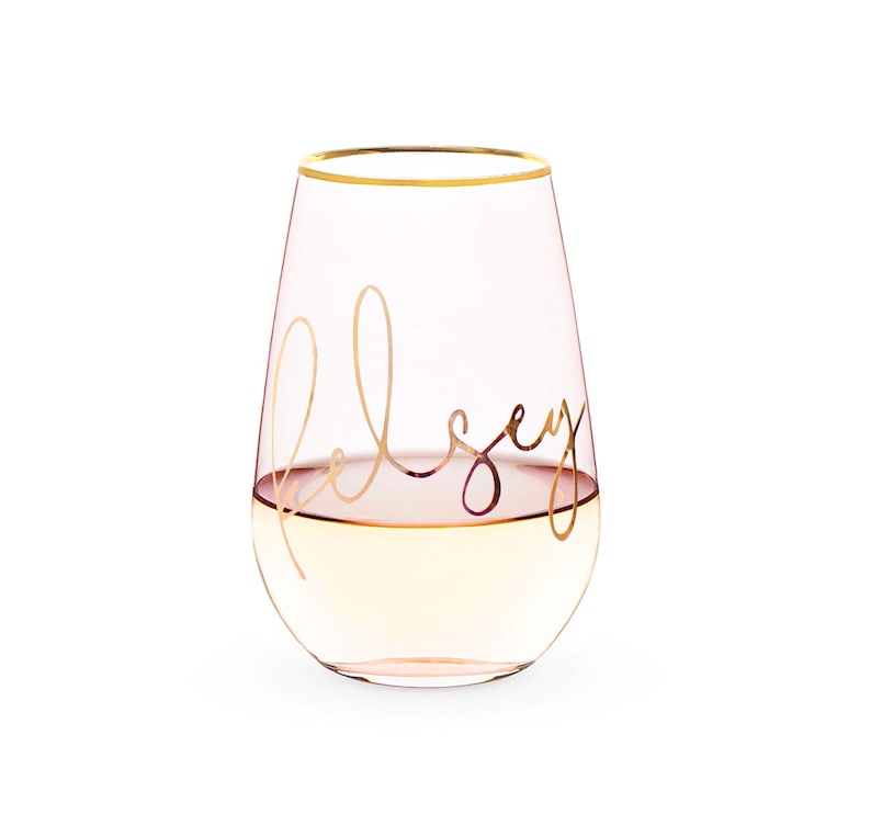 Custom Wine Glass Rose Gold Crystal Stemless Wine Glass Etsy