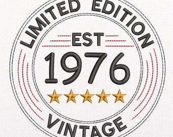 Born in 1976 Embroidery Design - Retro Pattern (Instant Download, PDF Worksheet Included)