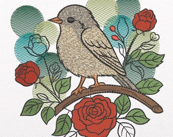 Rose Branch Embroidery Design: Wildlife Pattern, 4 Sizes (Instant Download!)