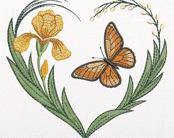 Spring Heart Embroidery Design: Wildlife Flowers Pattern, 3 Sizes (Instant Download!)