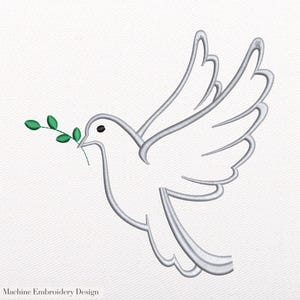 鳩と枝の刺繍デザイン：機械刺繍ファイル（デジタルダウンロード）