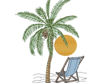 Palm Tree Embroidery Design - Beach Embroidery Pattern - Sunset Embroidery Design - Holiday Vibe Embroidery File - Instant Download