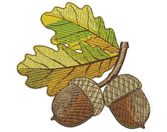 Disegno ricamo ghiande - Disegno ricamo foresta - Motivo ricamo natura - File ricamo macchina - Download immediato