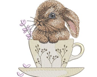 Bunny in Cup Embroidery Design: Spring Animal Pattern (Digital Download)