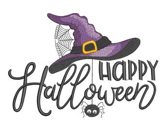 Happy Halloween Witch Hat Embroidery Design: Machine Embroidery Pattern (Instant Download)