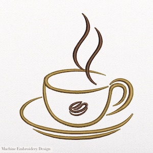Diseño de bordado de taza de café: Archivo de bordado a máquina (Descarga instantánea)