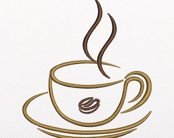 Coffee Cup Embroidery Design: Machine Embroidery File (Instant Download)