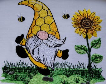 Sunflower Gnome Embroidery Design: Summer Nature Pattern (Digital Download)