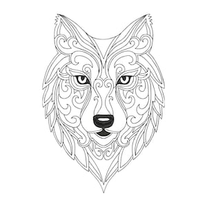Mandala Wolf Embroidery Design: Redwork Pattern (Instant Download, PDF Included)