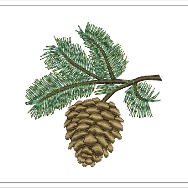 Pine cone embroidery design, beautiful nature, pine branch stitch, instant access, digital download