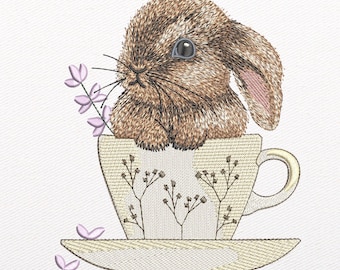 Bunny in Cup Embroidery Design: Spring Animal Pattern (Digital Download)