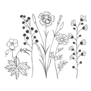 Wildflowers Embroidery Design - Sketch Embroidery Pattern- Nature Embroidery Design - Simple Embroidery Design - 4 Sizes + Instant Download!
