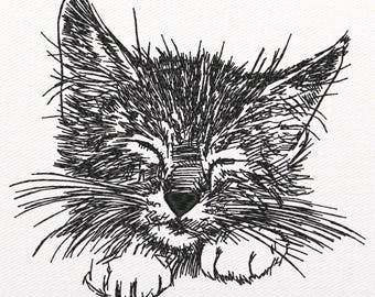 Sleeping Cat Sketch Embroidery Design: Machine Embroidery Pattern (Instant Download)