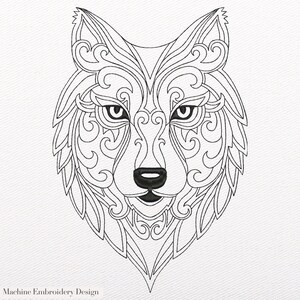 Wolf Stickdatei, Skizzenhaftes Stickmuster (Instant Download, PDF inklusiv)