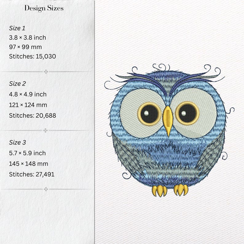 Cute Owl Embroidery Design – Machine Embroidery Pattern (3 Sizes ...