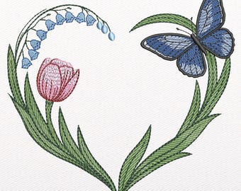 Spring Flowers Embroidery Design: Wildlife Heart Pattern, 3 Sizes (Instant Download!)