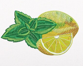 Diseño de bordado de limón y menta: Patrón para decoración de cocina (Descarga instantánea)