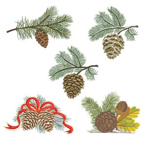 Diseños de bordado de piñas - Paquete de 5 diseños - Patrón de bordado de bosque - Diseños de bordado a máquina - Descarga instantánea