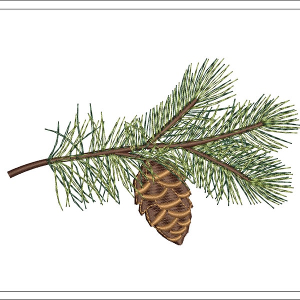 Pine cone embroidery design, forest embroidery file, pine branch machine embroidery file, Instant Download,