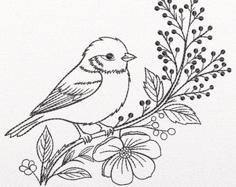 Sparrow on Branch Embroidery Design: Wildlife Sketch Pattern, 3 Sizes (Instant Download!)