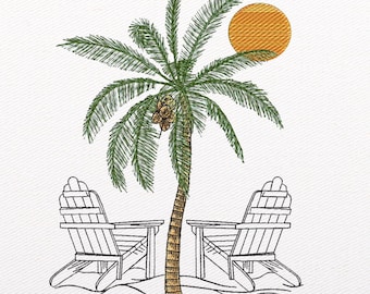 Palm Tree Beach Embroidery Design: Sunset Holiday Pattern (Instant Download)