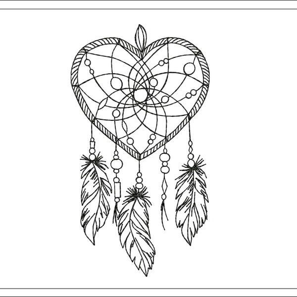 Dream catcher embroidery file, Heart Dream Catcher machine embroidery design, Instant Download,