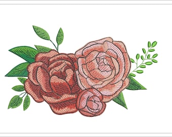 Peonies embroidery design, flowers embroidery file, beautiful nature machine embroidery design, Instant Download,