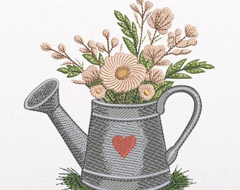 Floral Watering Can Embroidery Pattern – Spring Flower Design (Instant Download)